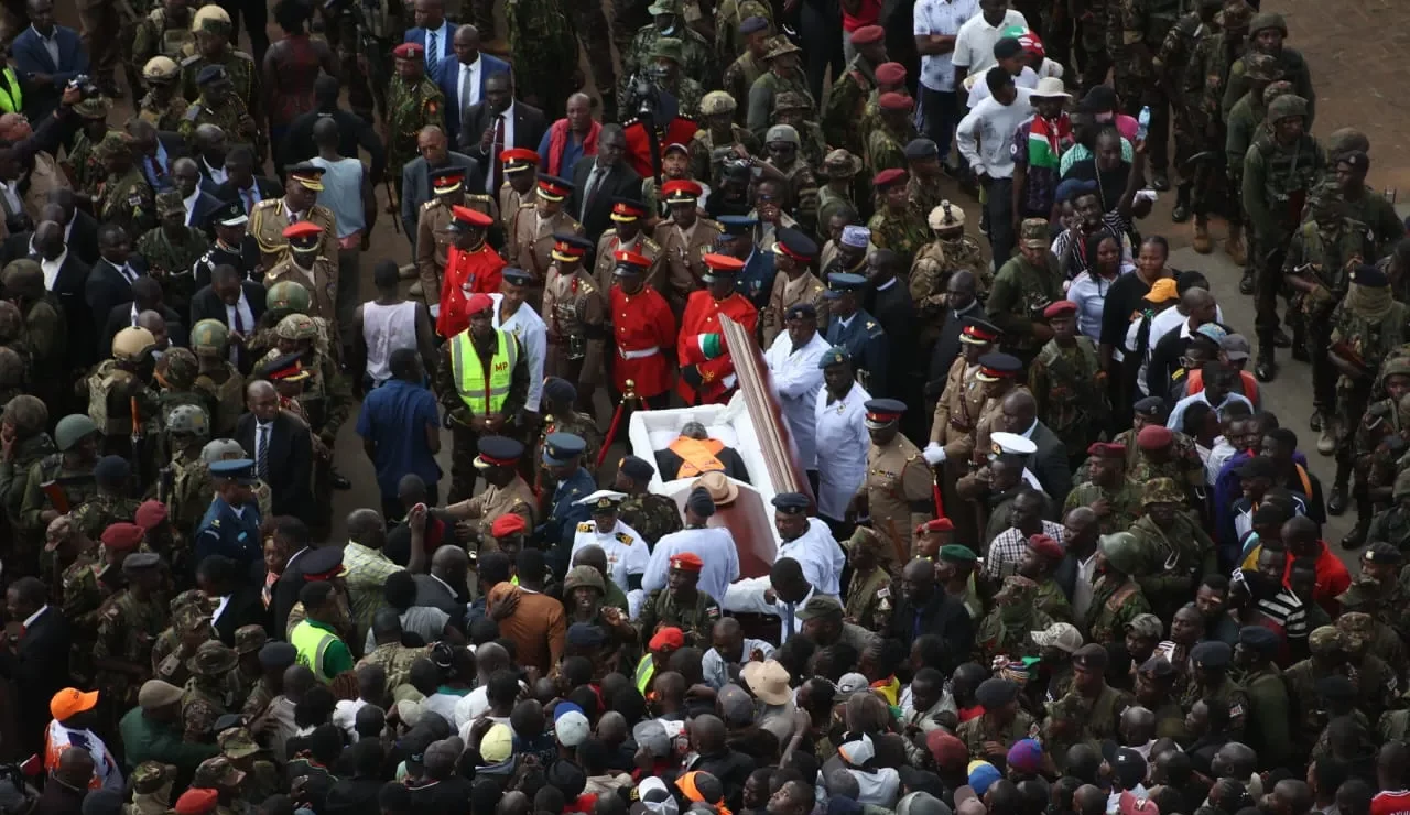 Kenyans view body of former Prime Minister Raila Odinga at Kasarani Stadium