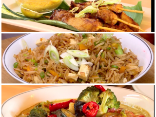 Thai Green Curry, Chicken Satay and Fried Vegetable Rice | Pishi Bomba